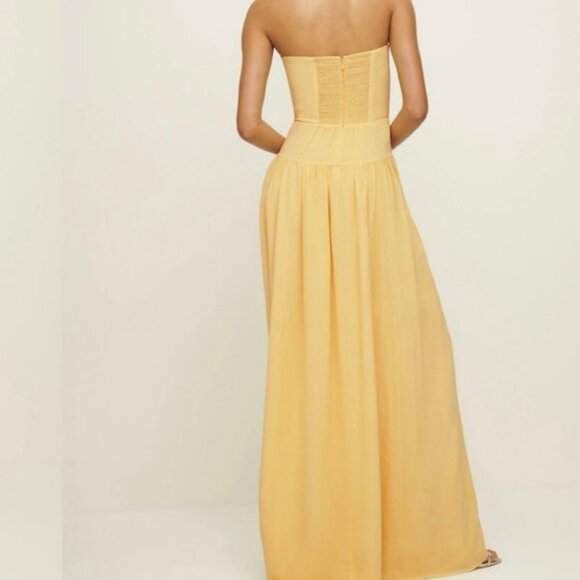 NWT Reformation Leilani Strapless Maxi Dress Yellow Sunshine Slit Gown Size 0 - Picture 7 of 11